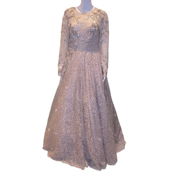 NWT MacDuggal 11121 Mocha Embellished Illusion Long Sleeve A-Line Ball Gown-Sz 8 - Picture 4 of 15